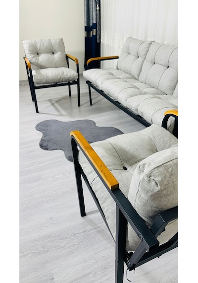Madame Home Defne Balkon, Bahçe, Cafe - Metal Kanepe Koltuk Takımı - 3+1+1 Açık Gri
