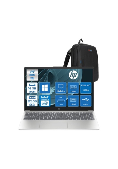 HP Laptop AI 15-FS2022NT D7UA2EAP02 Ultra 7 255U AI 16 GB 512 GB SSD 15.6" W11P Dizüstü Bilgisayar + Çanta