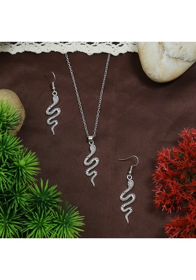 Crystal Snake Özel Tasarım Kolye Küpe Takı Seti Bulgari Model Gümüş