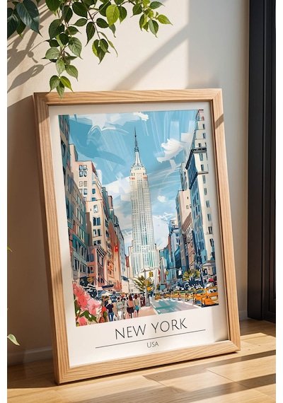 Abd New York Temalı Çerçeveli Tablo Travel Serisi Modern İllüstrasyon Şehir Manzarası Duvar Dekoru Kayın Abd New York Temalı Çerçeveli Tablo Travel Serisi Modern İllüstrasyon Şehir Manzarası Duvar Dekoru Kayın