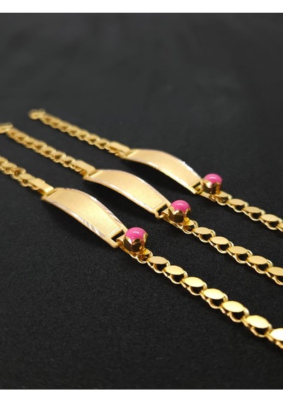 Pembe Taşlı Pullu Bebek Altın Künye Bileklik 1.70 Gram