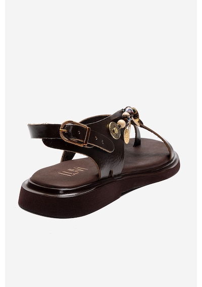 Luvishoes Hush Kahverengi Hakiki Deri Boncuklu Kadın Parmak Arası Sandalet
