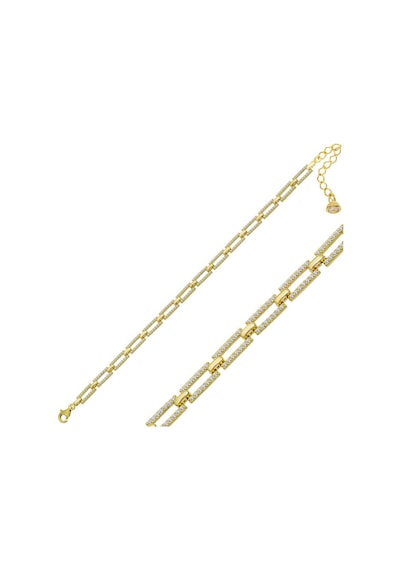 Gümüş Gold Kare Taşlı Kadın Bileklik T6999 Gold