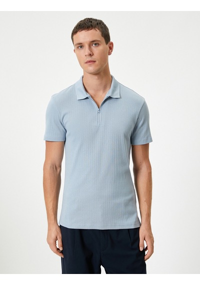 Koton Polo Yaka Tişört Slim Fit Yarım Fermuarlı Kısa Kollu Pamuklu Mavi 4sam10333mk Mavi