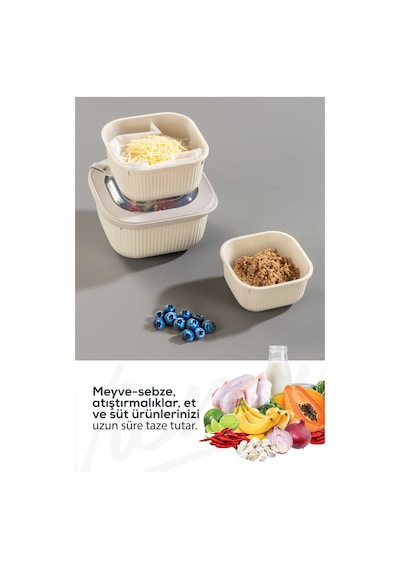 Vienev Mikrodalga Ve Difrize Uygun Vip Kapaklı Özel Saklama Kabı Seti Bej 12'li 4 x 600 -1100 - 1800 ML Bej