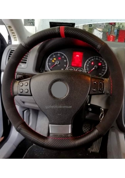 Fiat Linea Uyumludur Alcantara Ve Karbon Dikmeli Direksiyon Kılıfı Kırmızı Yüzüklü