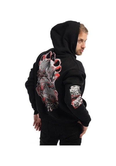 Polostate Erkek Kitsune Anime Girl Baskılı 3 İplik Kapüşonlu Sweat Siyah