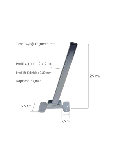 Sofra Ayağı Yer Sofrası Için Metal Katlanır Ayak 25 Cm 4 Lü Set Çinko