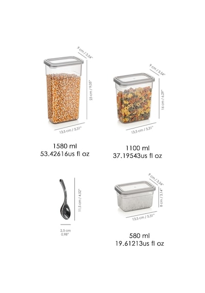 18'li Sızdırmaz Kapak Kaşıklı Saklama Kabı Seti - Etiketli Baharatlık - 6x 580 Ml, 1100 Ml, 1580 Ml