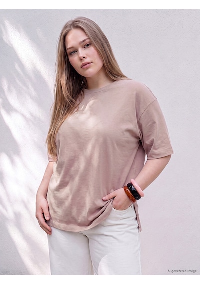 Lcw Curve Pembe Büyük Beden %100 Pamuklu Oversize Kadın Tişört