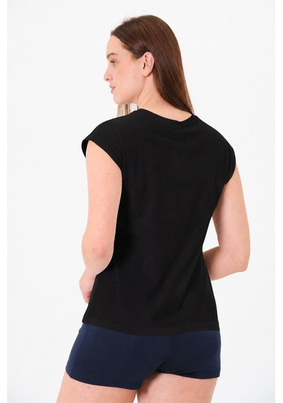 Sortie Collection Düşük Kollu Rahat Kesim Pamuklu Basic Tshirt Siyah