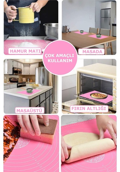 Tilbe Home Silikon Hamur Açma Matı Ölçülü Isıya Dayanıklı Mat