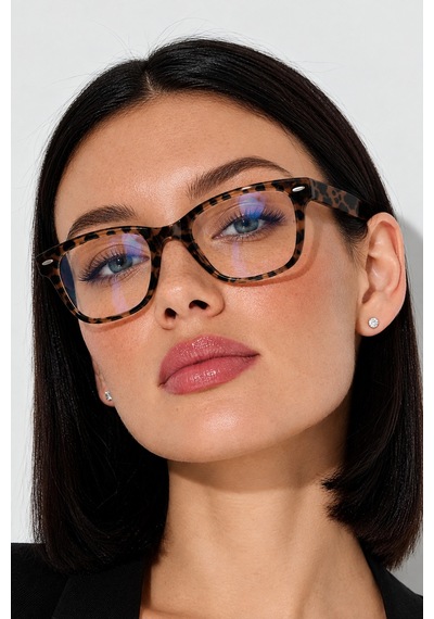 Wayfarer Leopar Desenli Mavi Işık Koruyucu Optik Uyumlu Çerçeveli Gözlük Şeffaf