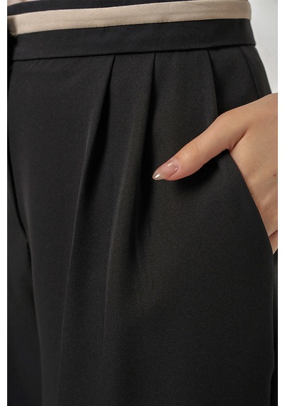 Bigdart Kadın Geniş Paça Kumaş Pantolon 30088 - Siyah
