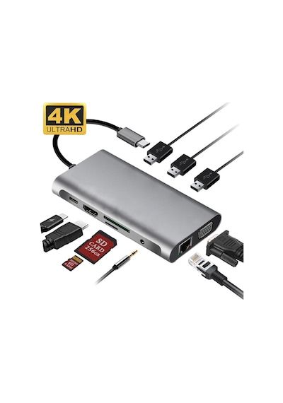 Valkyrie 10 In 1 Usb 3.0 Hdmı 4K Sd Apple Uyumlu MacBook Type-C Hub Çevirici Ç