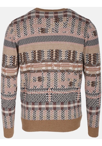 Erkek Triko Camel Bisiklet Yaka Desenli Slim Fit Pamuklu Kazak Ncs Jeans 3721-camel Camel
