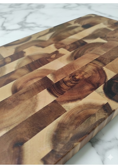 Limon Dekor Akasya End-grain Profesyonel Kesme Sunum Tahtası 20x30 Cm Koyu Kahverengi