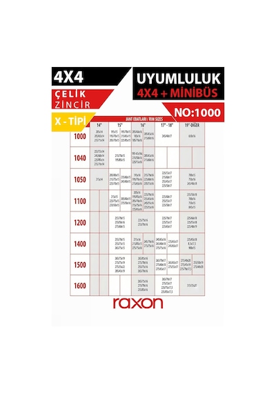 4x4 X Tipi Kar Zinciri No:1000 Çelik Güçlü Tutuş & Kış Koşullarına Uyumlu 1000 x R22