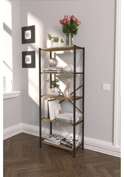 5 Raflı Modern Kitaplık Şıklık Ve Düzeni Bir Arada Sunan Kitap Depolama Çözümü 150 Cm Kahverengi