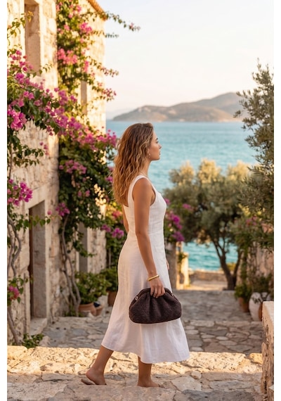 Vivazzaluxe Aura Model Örme Yazlık Kadın Portföy & Clutch, Omuz Çanta Acı Kahverengi