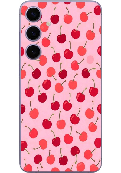 Samsung Galaxy S24 Plus Uyumlu Pembe Kirazlar Baskılı Silikon Kılıf Renkli