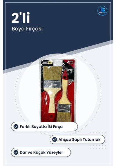 Kestirme Fırça Seti 2'li Boya Fırçası Ahşap Saplı Tutamaklı Boyam