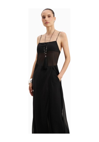 Because Of Alice Kadın Şeffaf Şifon Uzun Askılı Camisole Bluz Siyah