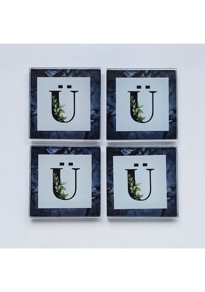 Decorita Cam Bardak Altlığı Ü Harfli Tasarım 4'lü Takım 10 x 10 CM Çok Renkli