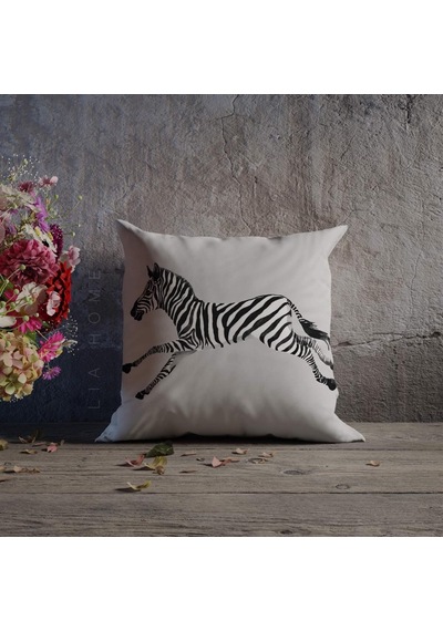 Zebra Desenli Çift Taraflı Dekoratif Kırlent Kılıfı - Çok Renkli