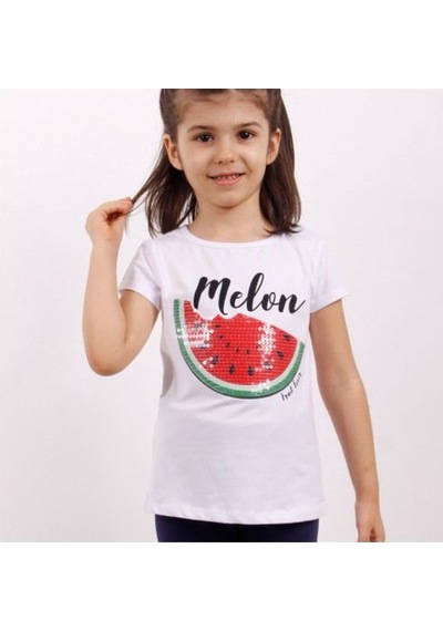 Toontoy Kids Toontoy Kız Çocuk Melon Baskılı Karpuz Nakışlı Tişört Beyaz