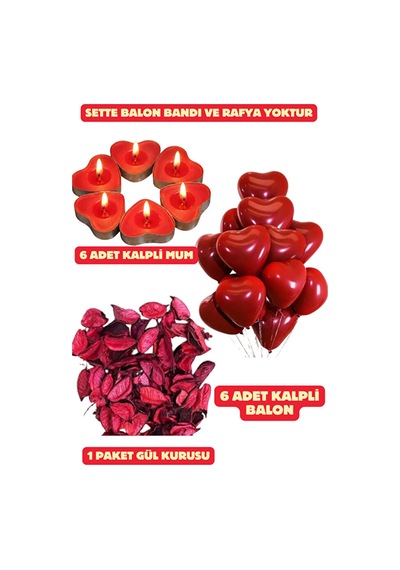 Kalpli Balon Mum Romantik Yemek Seti Sevgililer Doğum Günü Yıl Dönümü Evlilik Teklifi Malzemeleri