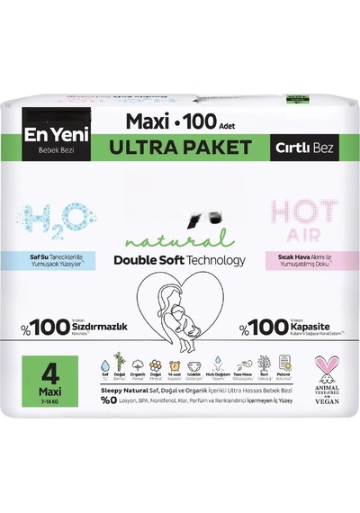 Sleepy Natural Double Soft Bebek Bezi 4 Numara Ultra Paket 100 Adet