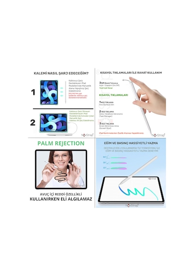 Novstrap Apple Uyumlu iPad  Air 13 M2/m3 İle Dokunmatik Tablet Kalemi Avuç İçi Reddi Pencil C10a Manyetik Şarjlı Kısayol Tuşlu Bluetooth Stylus