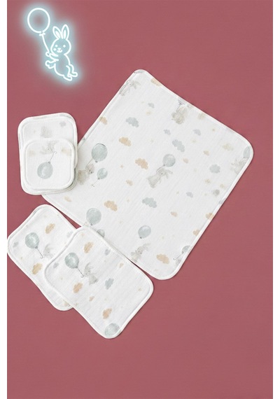 More Home Müslin Bezi Bebek Set 6 Parça 100 % Pamuklu Tavaşanlı Bulut Gri - Beyaz