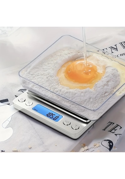 Pratik Dijital Hassas Mutfak Terazisi Hassas Tartı 2000 Gr./0.1 Gr. Hassasiyet Gümüş