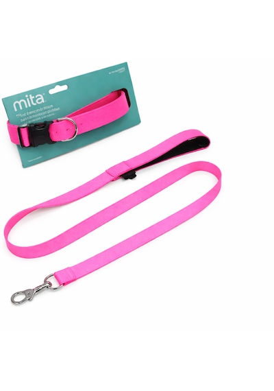 Mita 2 Li Ayarlanabilir Köpek Boyun Tasması Ve Gezdirme Kayışı Seti Neon Pembe