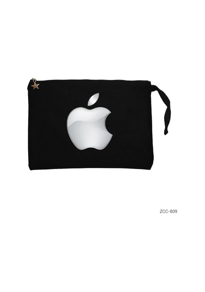 Apple Logo 3d Siyah Clutch Astarlı Cüzdan / El Çantası