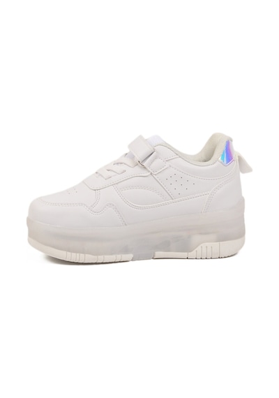 Beyaz Cırtlı Ortopedik Işıklı Unisex Çocuk Patenli Spor Ayakkabı Glow F