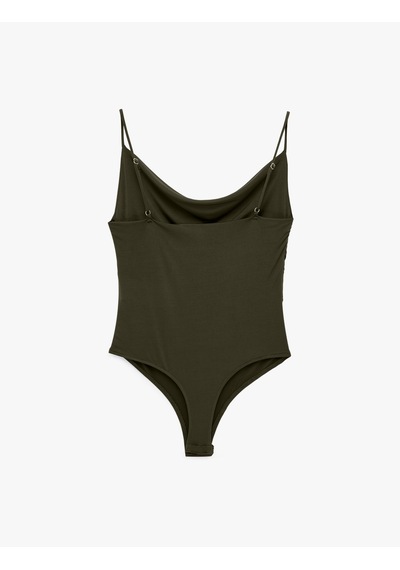 Koton Slim Fit Degaje Yaka İnce Askılı Bodysuit Haki 6sal30040ık