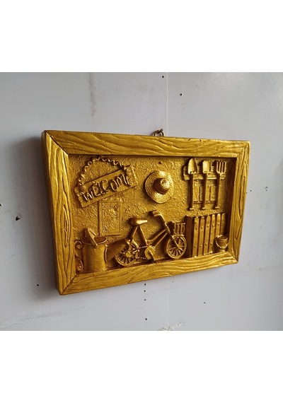 Altın Varaklı Polyester Retro Vintage Pano Duvar Süsü 23X15 Cm