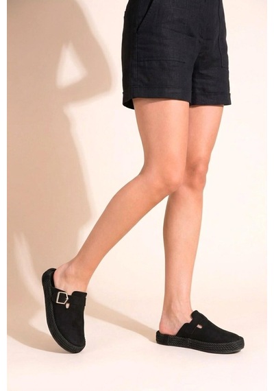 Fox Shoes Y596148502 Siyah Süet Önü Kapalı Sabo Terlik