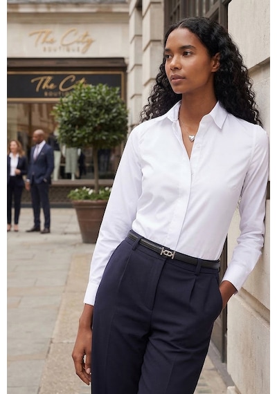 Tudors Kadın Slim Fit Dar Kesim Vucüda Oturan Uzun Kollu Gizli Düğme Detaylı Beyaz Basic Gömlek-35320 Beyaz