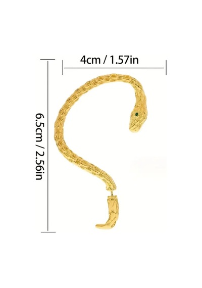 Medusa - Gold Yılan Kulak Üstü Silver Gümüş Renk Küpe Sağ Kulak İçindir Siyah