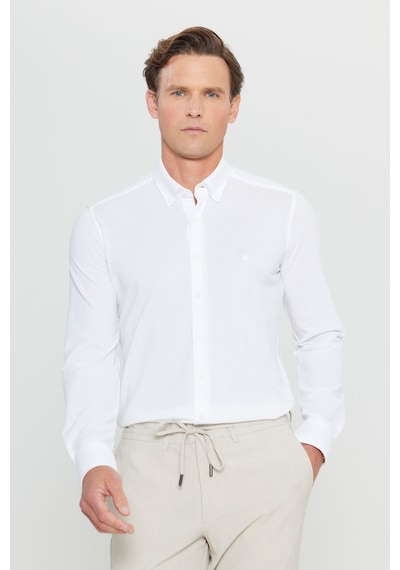 AC&Co / Altınyıldız Classics Erkek Beyaz 360 Her Yöne Esneyen Pamuklu Slim Fit Dar Kesim Düğmeli Yaka Örme Gömlek Beyaz AC&Co / Altınyıldız Classics Erkek Beyaz 360 Her Yöne Esneyen Pamuklu Slim Fit Dar Kesim Düğmeli Yaka Örme Gömlek Beyaz