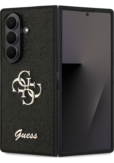 Galaxy Z Fold 7 Uyumlu Kılıf Guess   Lisanslı 4g Büyük Metal Logolu Glitter Kapak Siyah