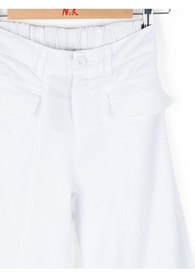 Nk Kids Kız Çocuk Yumuşak Dokulu Geniş Paçalı Cepli Pantolon-13840-beyaz Beyaz