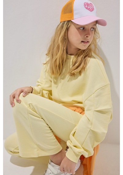 Defacto Bisiklet Yaka Sweatshirt Ve Nervürlü Pantolon 2li Takım Kız Çocuk I3868a826auyl498 Sarı-yl498