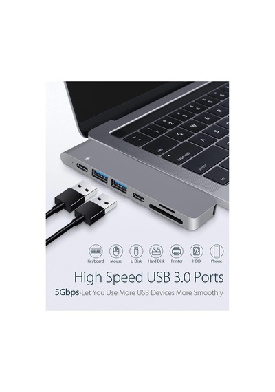 Tr-80 Macbook Pro Air Usb Adaptör Hub, 7 İn 1 4k Hdmı 2x Usb 3.0 Thunderbolt 3 Pd Hızlı Şarj Tamamı Metal Kasa