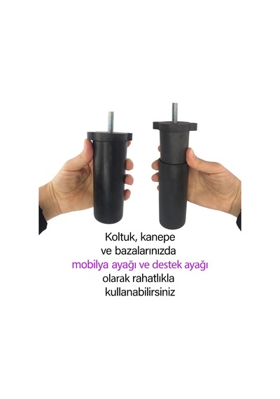 Zelve 6'lı Set Mobilya Tv Ünitesi Çekyat Koltuk Kanepe Ayarlı M8 Destek Ayağı 15 Cm Siyah Baza Ayak
