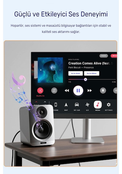 3.5mm - 3.5mm Aux Ses Kablosu 1.5 Metre, Erkek Erkek Stereo Audio Kablo, Kulaklık Hoparlör Bilgisayar Amfi Uyumlu, Metal Gövde, Naylon Örgü, Altın Kaplama Jak A580e